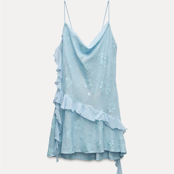 Zara | Dresses | Nwt Zara Sequin Light Blue Mini Dress | Poshmark
